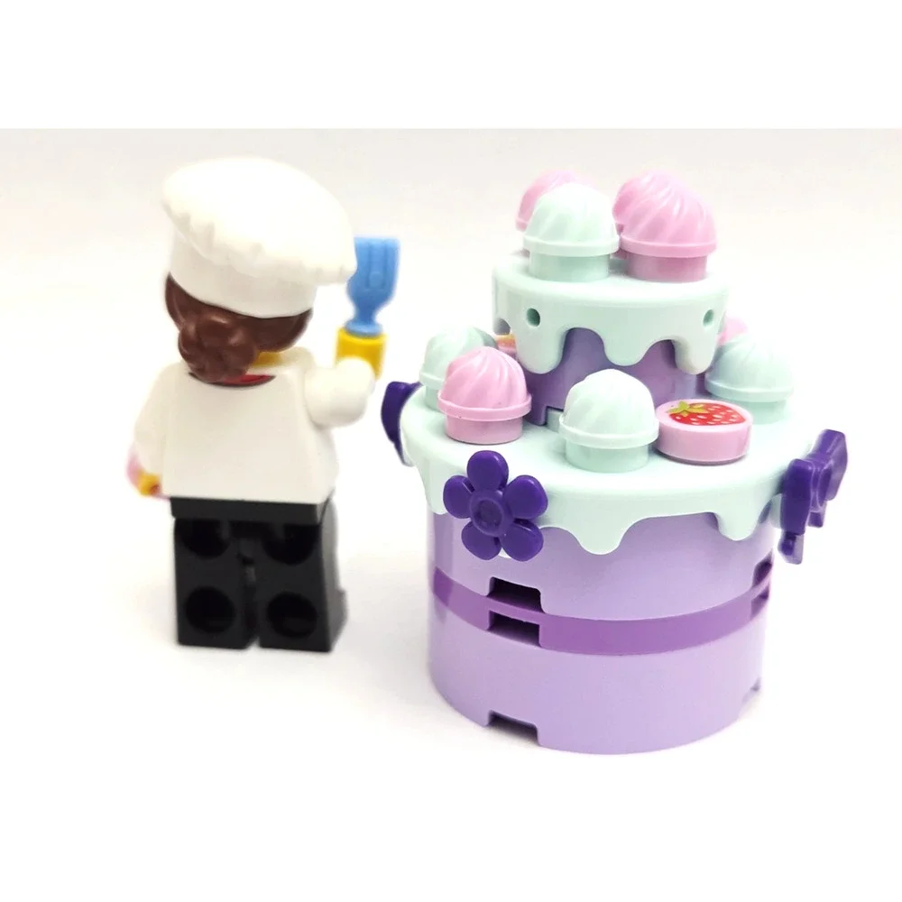 LEGO Baker Minifigure MOC Lot - Cotton Candy Stand Cake Pie Ice Cream Bakery